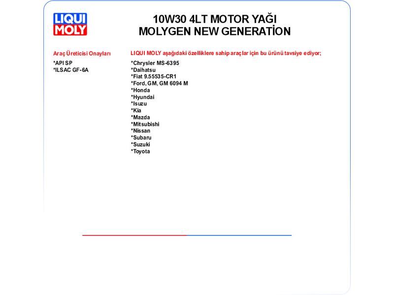 10W30 4LT MOTOR YAĞ MOLYGEN NEW GENERATİON