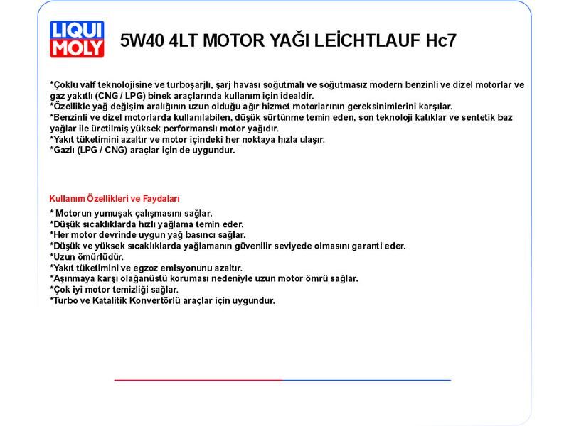 5W40 4LT MOTOR YAĞ LEİCHTLAUF HC7