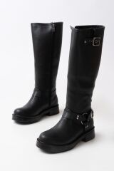 02-312 Siyah Toka Aksesuarlı Fermuarlı Günlük Kadın Çizme