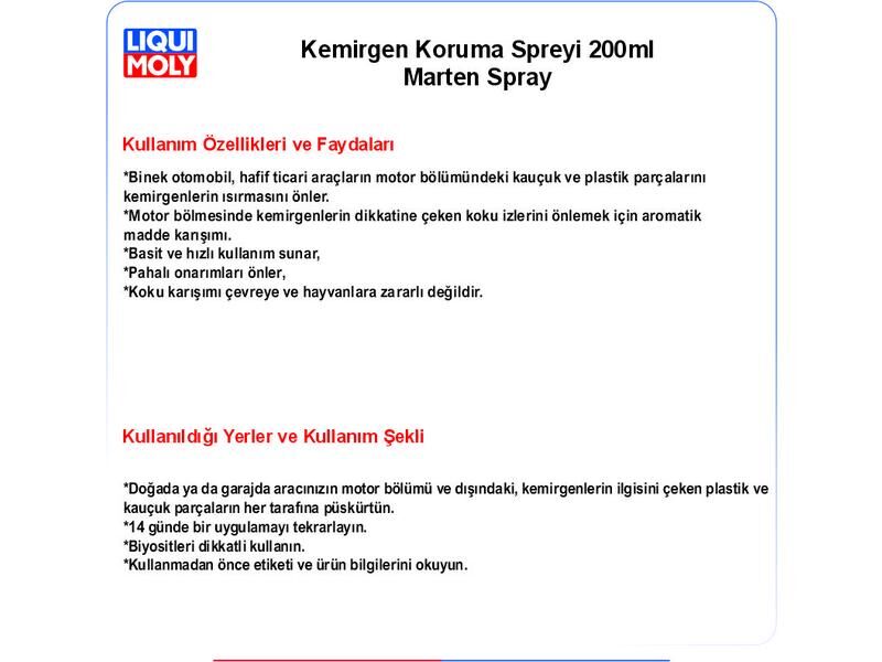 KEMİRGENLERDEN KORUMA SPREYİ 400ML MARTEN SPRAY