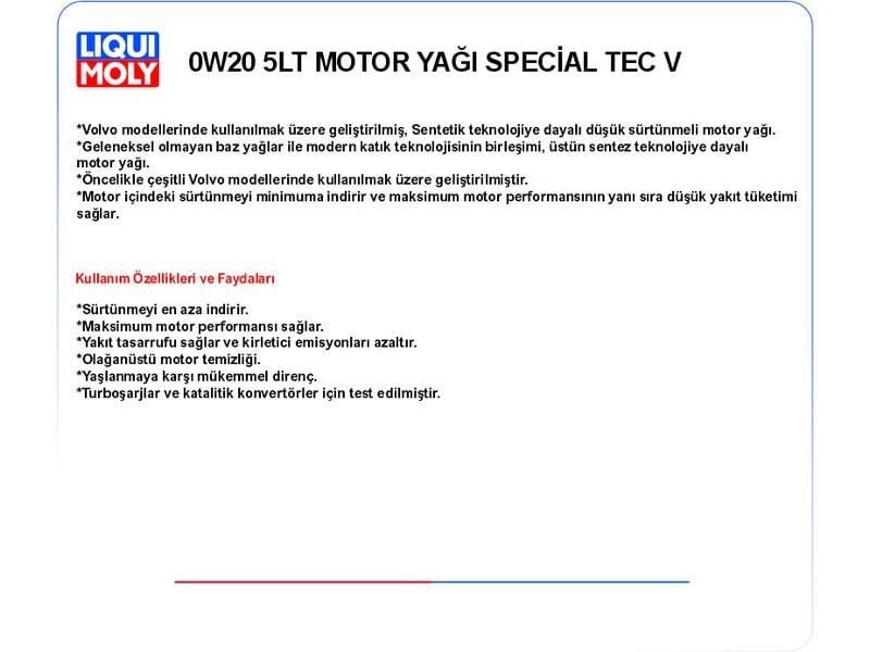 0W20 5LT MOTOR YAĞ SPECİAL TEC V