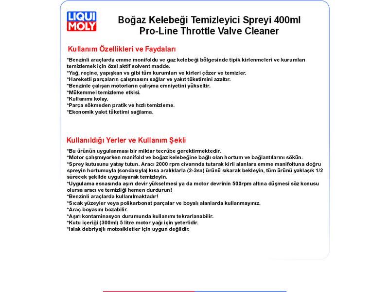 BOĞAZ KELEBEĞİ TEMZ. SPREY 400ML (BENZİNLİ ARAÇLAR) PRO-LİNE THROTTLE VALVE CLEANER