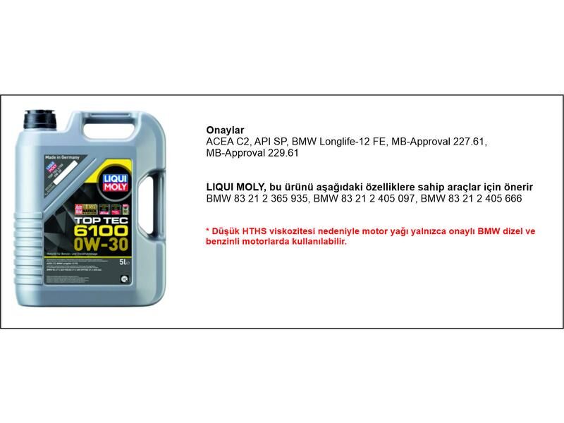 0W30 5LT MOTOR YAĞ TOPTEC 6100