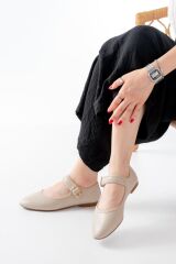 2606 Bej Baretli Günlük Bayan Ayakkabı