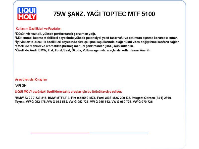 75W 1LT ŞANZ. YAĞ  TOPTEC MTF 5100