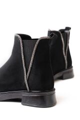 02-02 Siyah Süet Taş Aksesuarlı Lastikli Günlük Kadın Bot