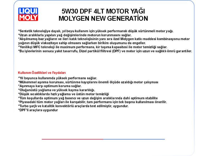 5W30 4LT MOTOR YAĞ DPF MOLYGEN NEW GENERATİON