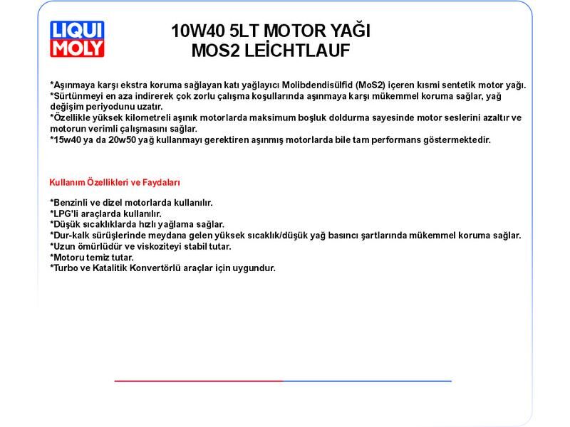 10W40 5LT MOTOR YAĞ MOS2 LEİCHTLAUF