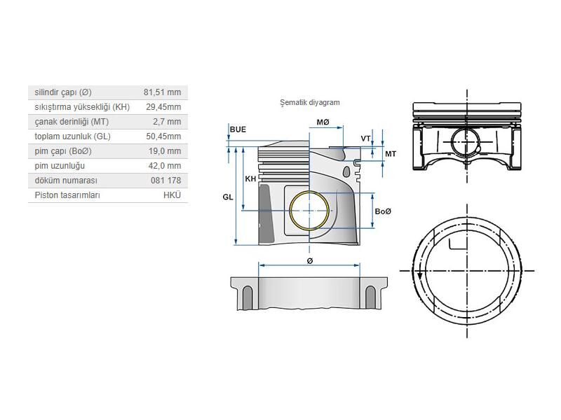PİSTON 81,51MM VAG A3 A4 BO1 CAD3 GO4-5-6 JET3 PAS 00-
