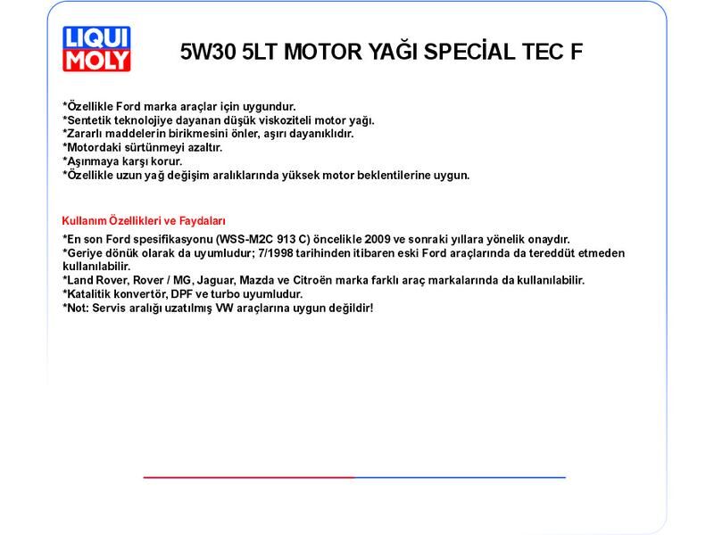 5W30 5LT MOTOR YAĞ SPECİAL TEC F