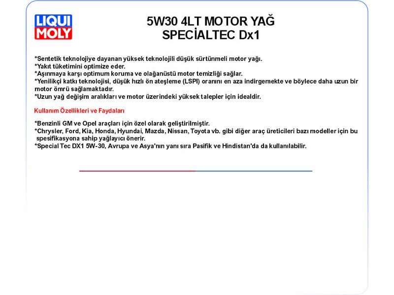 5W30 4LT MOTOR YAĞ SPECİALTEC DX1