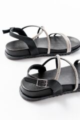 1001-1105 Siyah Gümüş Taşlı Günlük Kadın Sandalet