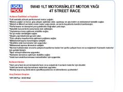 5W40 1LT MOTORSİKLET MOTOR YAĞ  4T SYNTH STREET RACE