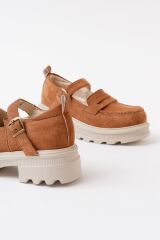 745-771 Taba Süet Kadın Günlük Yüksek Tabanlı Loafer Ayakkabı