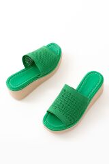 232-460 Çimen Yeşili Triko Günlük Ortopedik Dolgu Topuk Kadın Terlik