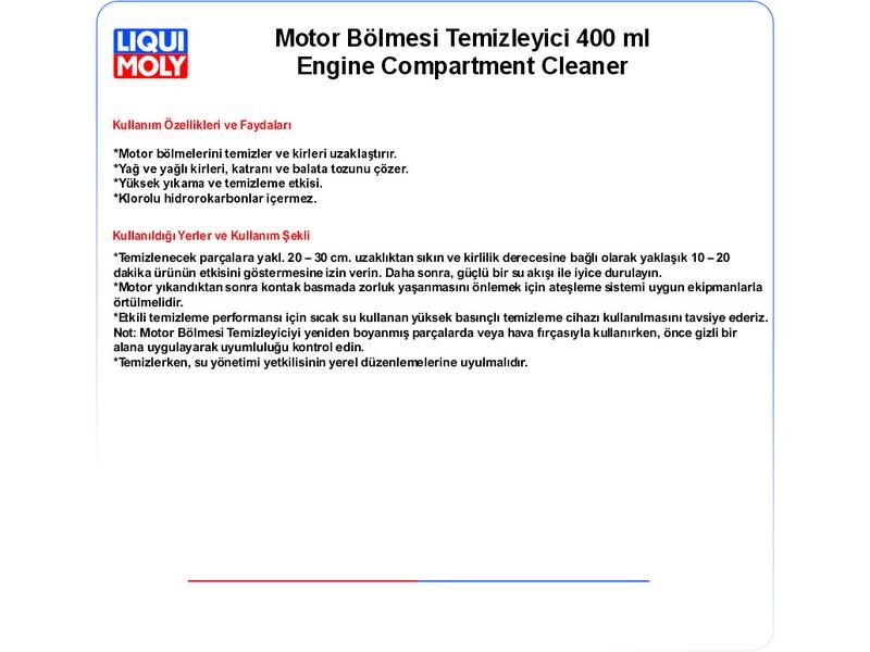 MOTOR BÖLMESİ TEMİZLEYİCİ 400ml ENGİNE COMPARTMENT CLEANER