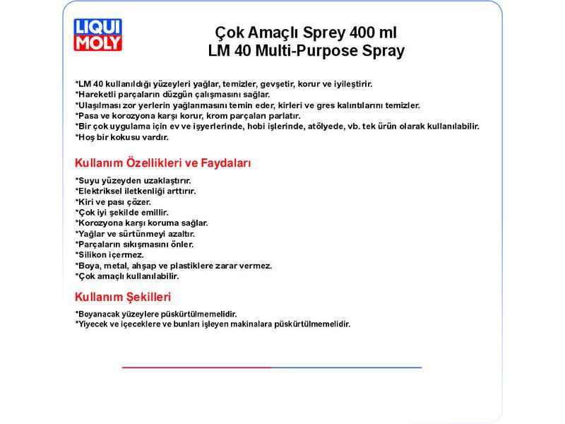 ÇOK AMAÇLI SPREY 400ml LM 40 MULTİ-PURPOSE SPRAY