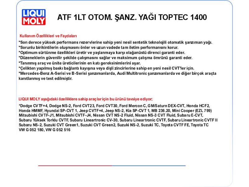 ATF 1LT OTOM. ŞANZ. YAĞ TOPTEC 1400