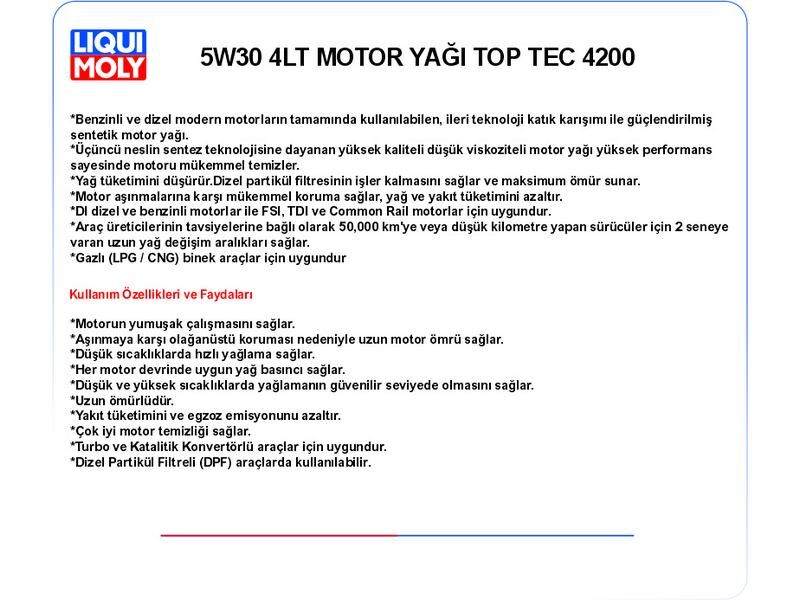 5W30 4LT MOTOR YAĞ TOPTEC 4200 NEW GENERATİON