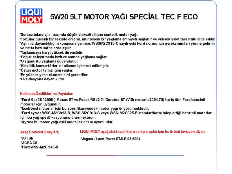 5W20 5LT MOTOR YAĞ SPECİAL TEC F ECO