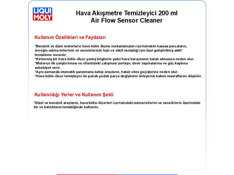 HAVA AKIŞMETRE TEMİZLEYİCİ 200ML AİR FLOW SENSOR CLEANER