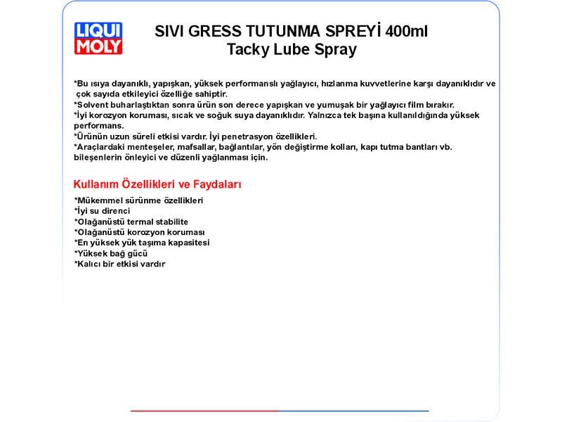 SIVI GRES TUTUNMA SPREYİ 400ml TACKY LUBE SPRAY
