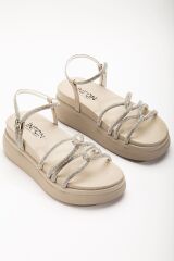 24422-1221 Bej Dolgu Topuk Kadın Sandalet