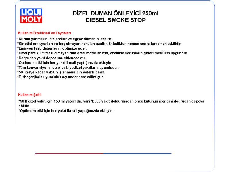 DİZEL DUMAN ÖNLEYİCİ 250ml DIESEL SMOKE STOP