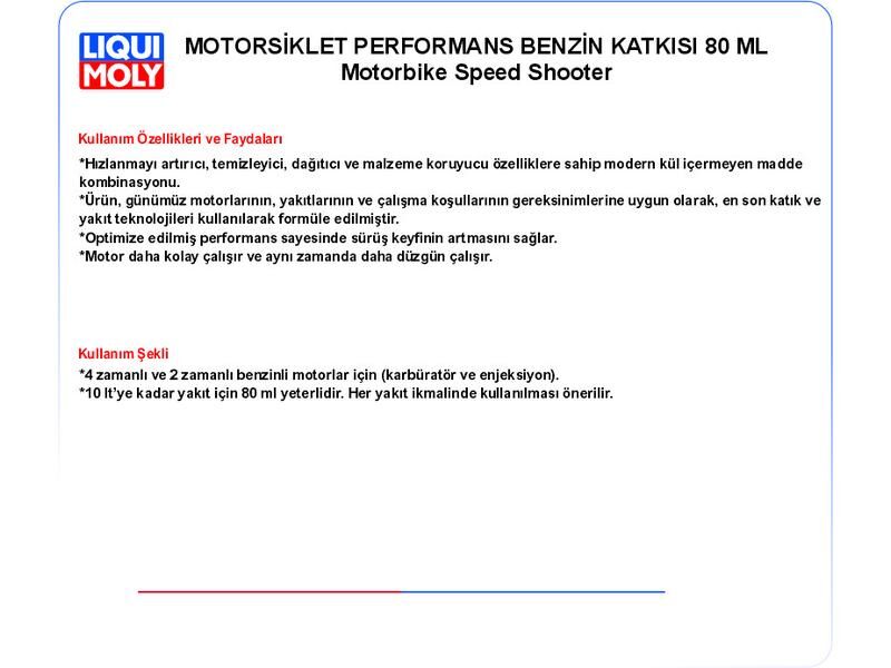 MOTORSİKLET BENZİN KATKISI 80ML MOTORBIKE SPEED SHOOTER