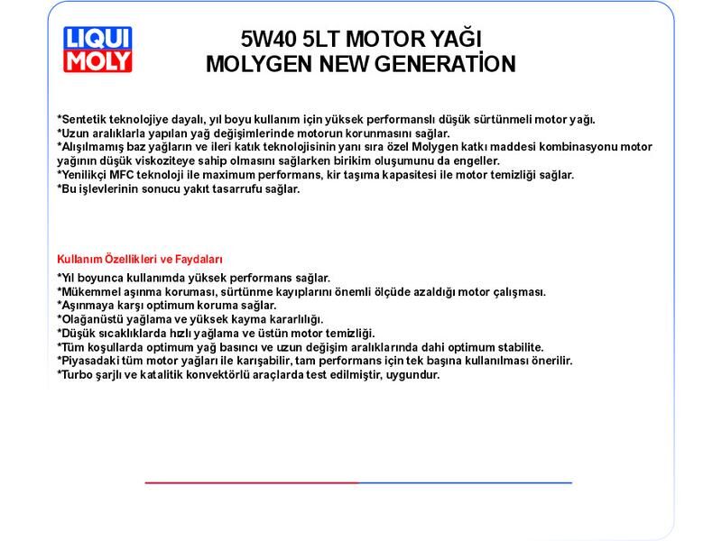 5W40 5LT MOTOR YAĞ MOLYGEN NEW GENERATİON