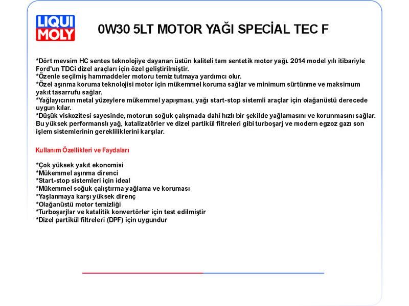 0W30 5LT MOTOR YAĞ SPECİAL TEC F