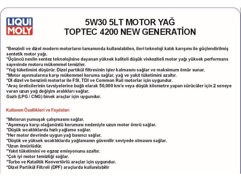 5W30 5LT MOTOR YAĞ TOPTEC 4200 NEW GENERATİON