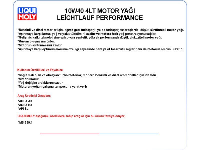 10W40 4LT MOTOR YAĞ LEİCHTLAUF PERFORMANCE