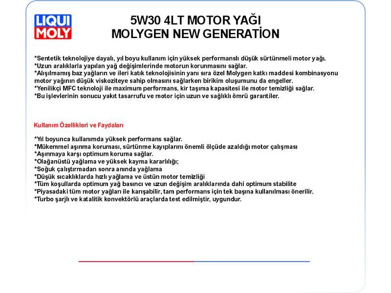 5W30 4LT MOTOR YAĞ MOLYGEN NEW GENERATİON