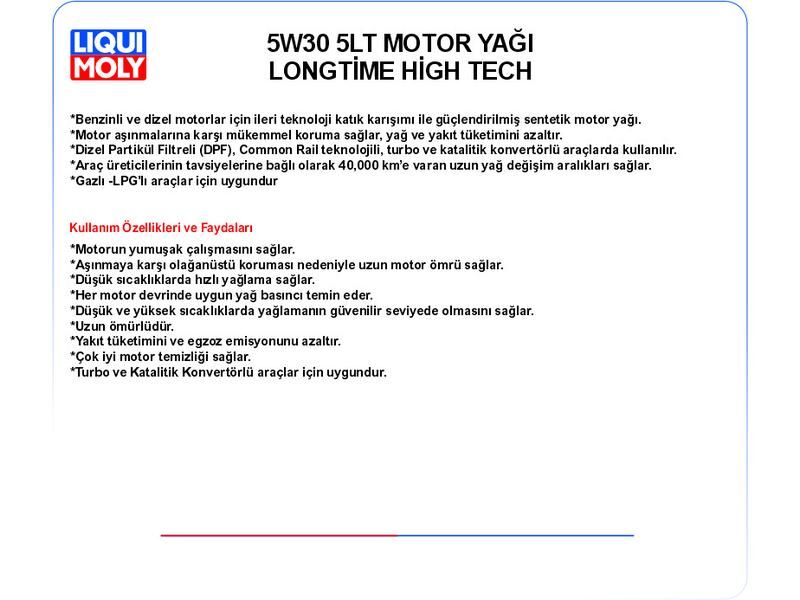 5W30 5LT MOTOR YAĞ LONGTİME HİGH TECH