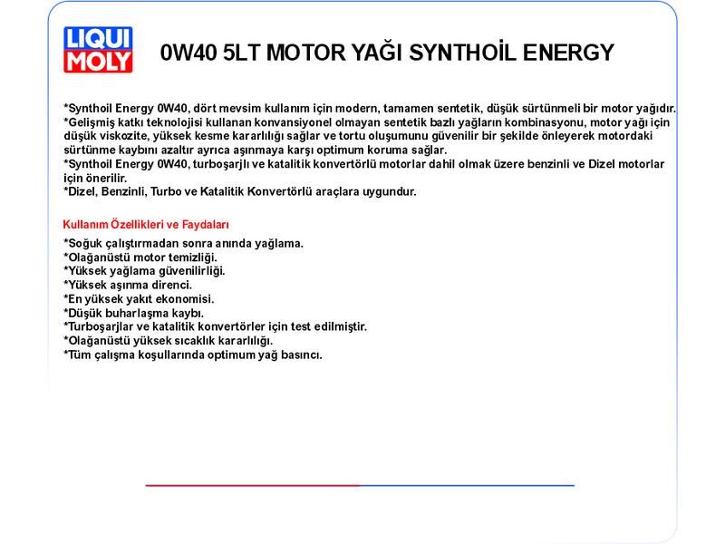 0W40 5LT MOTOR YAĞ SYNTHOİL ENERGY