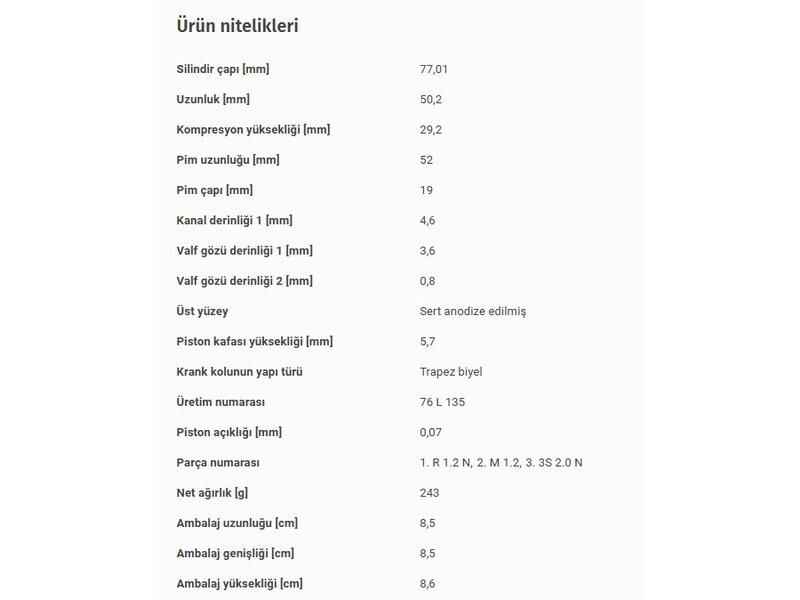 PİSTON 77,01MM VAG A1 A3 GO5-6 JET3-4 PAS 07-17