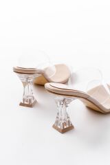 S-618 Bej Rugan Çift Bantlı Topuklu Kadın Terlik