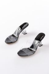 S-618 Siyah Rugan Çift  Bantlı Topuklu Kadın Terlik