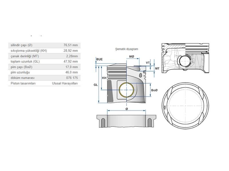 PİSTON 76,51 MM VAG POLO IBIZA FABIA A1 BUD CGGA CGGB 1,4 16V
