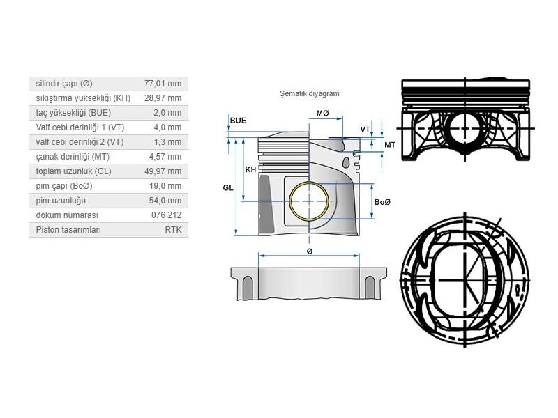 PİSTON 77,01MM VAG GO5-6 JET3-4 PAS PO5 IBIZA4 07-