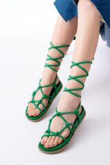 1001-1001 Çimen Yeşili  Bilekten Bağcıklı Kadın Sandalet