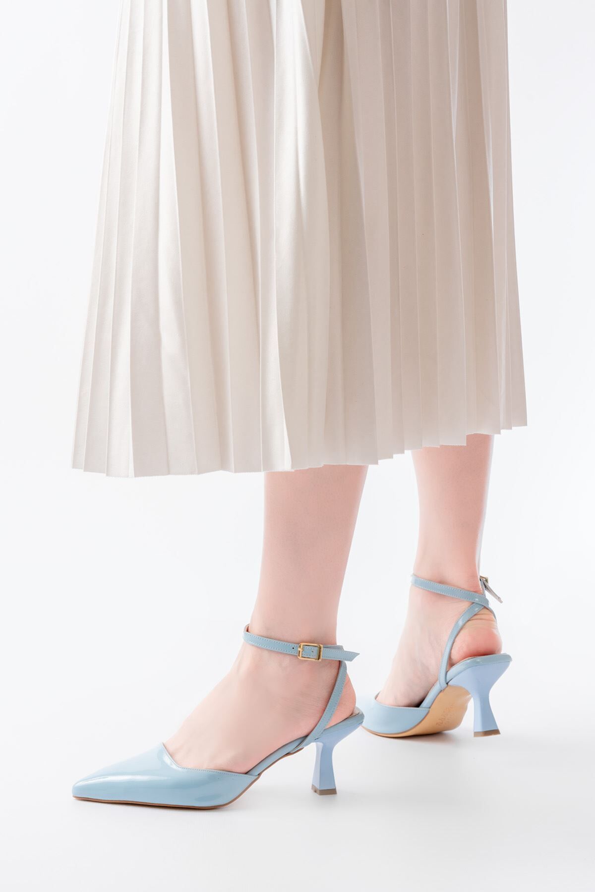 ST-004 Bebe Mavi Rugan Günlük 7 cm Topuklu Bayan Ayakkabı