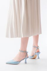 ST-004 Bebe Mavi Rugan Günlük 7 cm Topuklu Bayan Ayakkabı