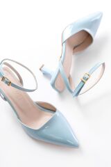 ST-004 Bebe Mavi Rugan Günlük 7 cm Topuklu Bayan Ayakkabı