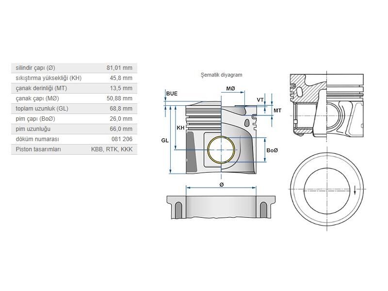 PİSTON 81,01MM VAG A4 A5 Q5 PASSAT 08-