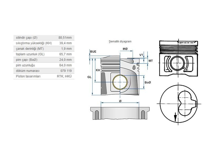 PİSTON 80,51MM VAG 80 100 CAD2 GO3 PAS PO3 T4 89-