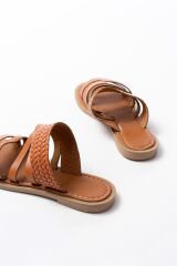 169-161 Taba Örgülü Ortopedik Taban Hakiki Deri Kadın Sandalet