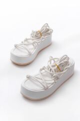 861-1021 Beyaz  Dolgu Kadın Sandalet