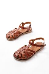 205-02 K. Kahve Ortopedik Hakiki Deri Kadın Sandalet